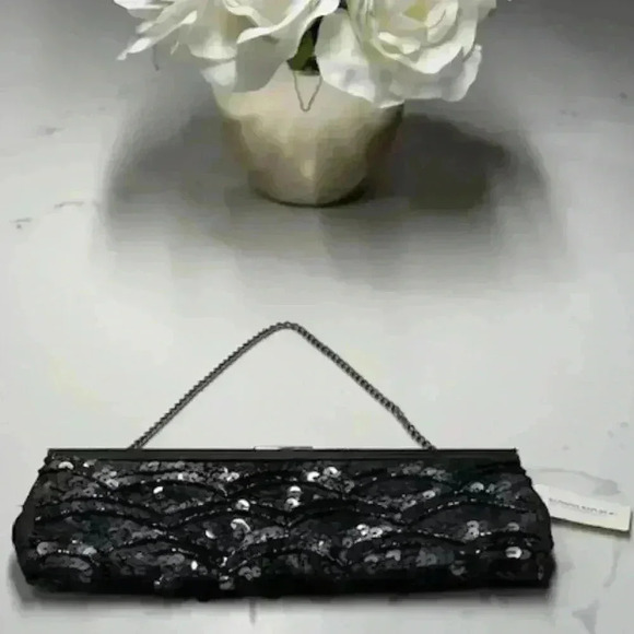 Banana Republic Black Beaded Sequins Mini Bag/Tote with Gun Metal Hardware NWT - Picture 4 of 5